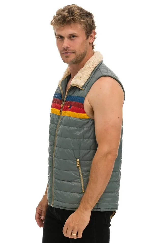 Men Vests Aviator Nation 4 Stripe Vest Sherpa 8211 Sedona
