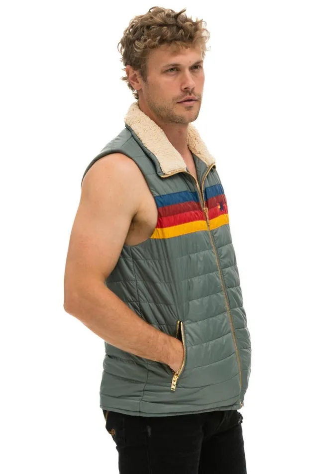 Men Vests Aviator Nation 4 Stripe Vest Sherpa 8211 Sedona