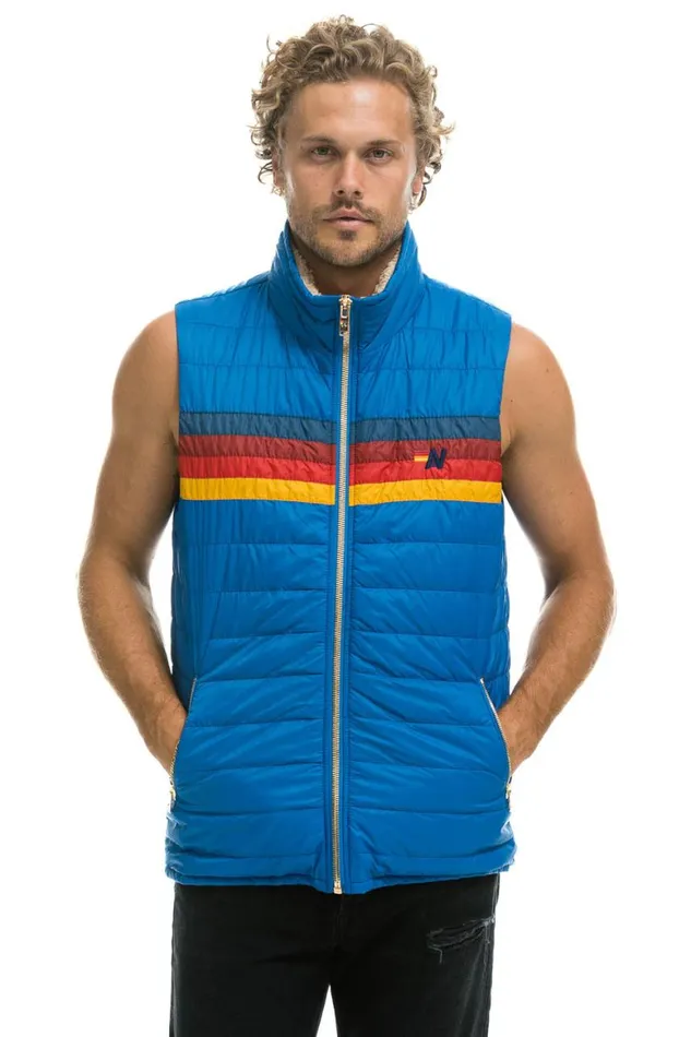 Men Vests Aviator Nation 4 Stripe Vest Sherpa Snorkel Blue