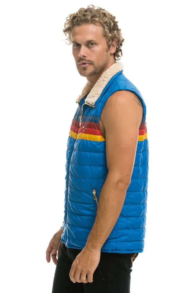 Men Vests Aviator Nation 4 Stripe Vest Sherpa Snorkel Blue