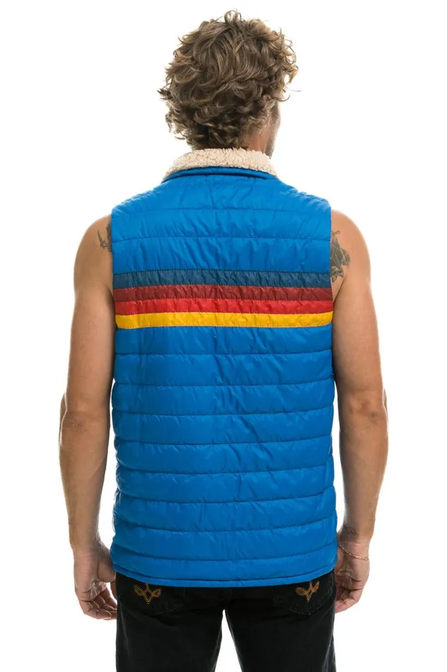 Men Vests Aviator Nation 4 Stripe Vest Sherpa Snorkel Blue