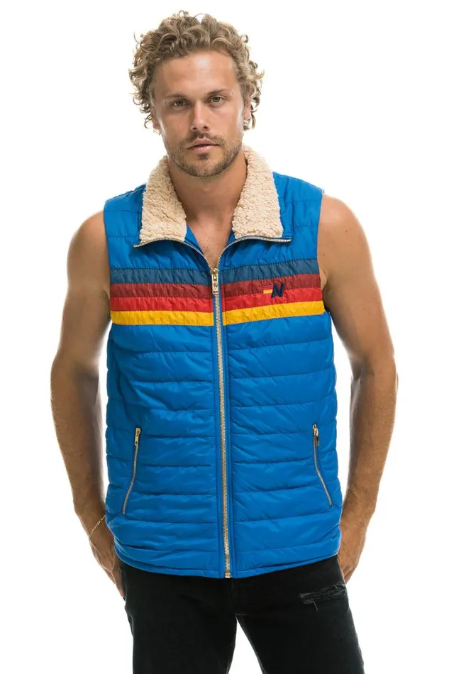 Men Vests Aviator Nation 4 Stripe Vest Sherpa Snorkel Blue