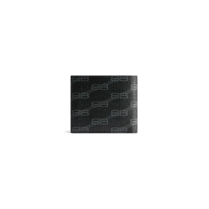 Men Wallets Balenciaga Signature Square Folded Coin Wallet Bb Monogram Coated Canvas In Black