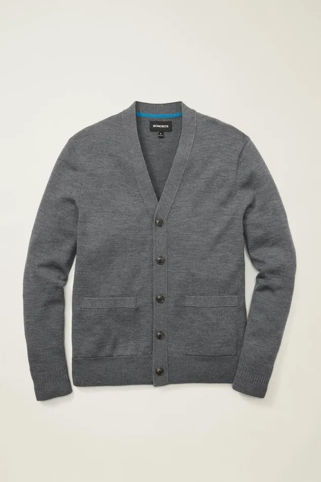 Men Washable Merino Cardigan Charcoal Bonobos Cardigan Sweaters