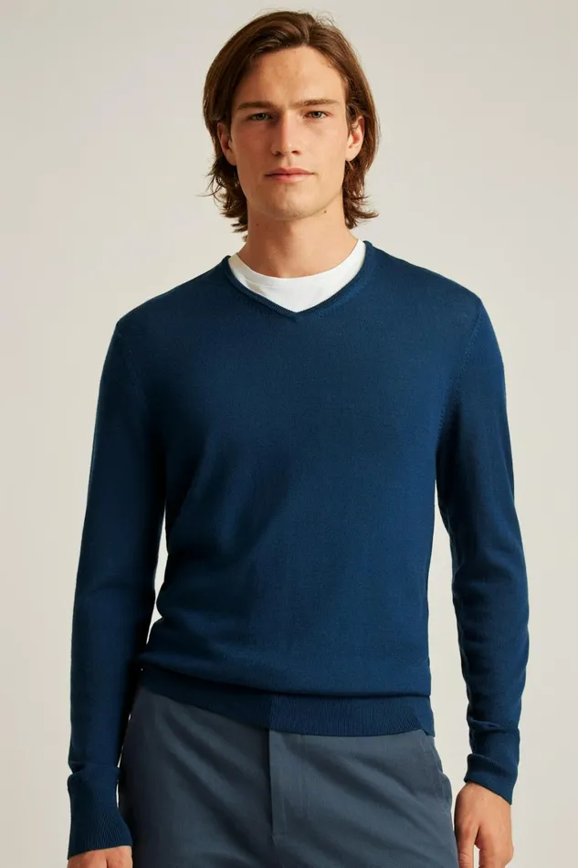 Men Washable Merino VNeck Sweater Navy Bonobos Crew and VNeck Sweaters