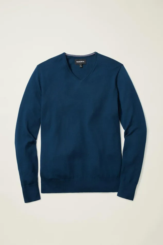 Men Washable Merino VNeck Sweater Navy Bonobos Crew and VNeck Sweaters
