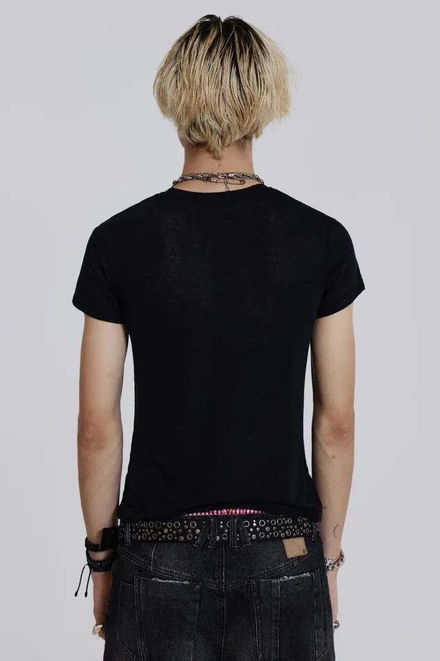Men Washed Black Wing Print Tshirt Jaded London TShirts and Vests
