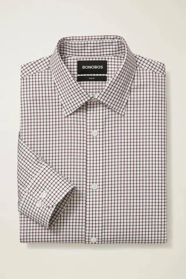 Men Weekday Warrior Dress Shirt Burgundy Bellshill Check Bonobos Business Casual Shirts