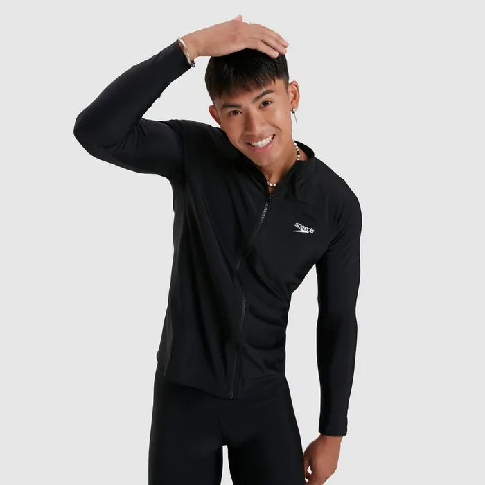 Men Wetsuits and Trisuits Speedo Men039s Essential Long Sleeve Zip Top Black Men Wetsuits and Trisuits Speedo Men039s Essential Long Sleeve Zip Top Black