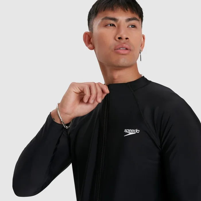 Men Wetsuits and Trisuits Speedo Men039s Essential Long Sleeve Zip Top Black Men Wetsuits and Trisuits Speedo Men039s Essential Long Sleeve Zip Top Black