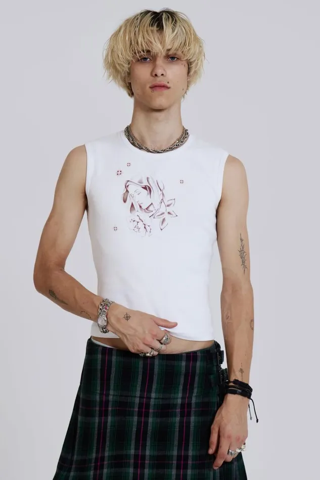 Men White Vest With Mother Mary Print Jaded London TShirts and Vests