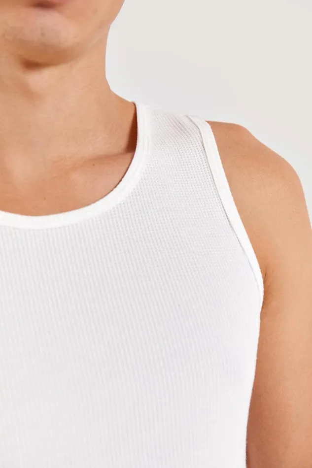 Men White Waffle Knit Vest Jaded London TShirts and Vests