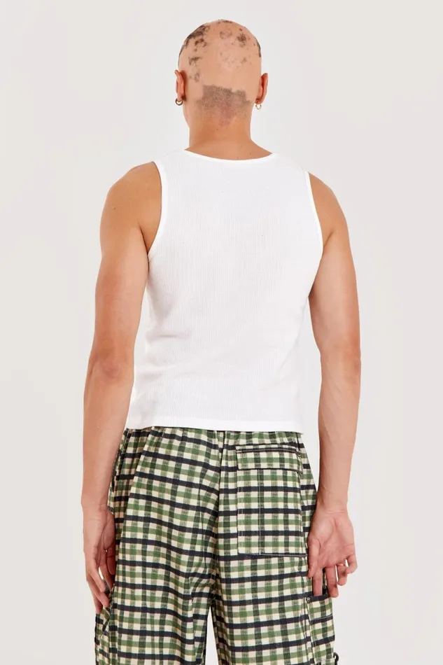 Men White Waffle Knit Vest Jaded London TShirts and Vests