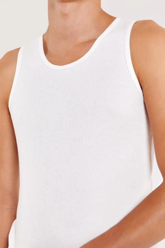Men White Waffle Knit Vest Jaded London TShirts and Vests
