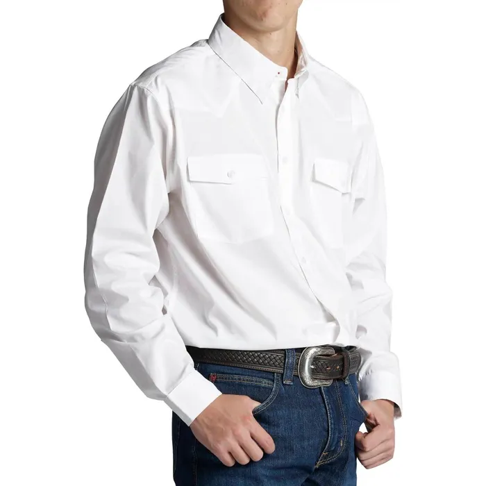 MEN Woven Button Down Bright White Justin Boots Shirts