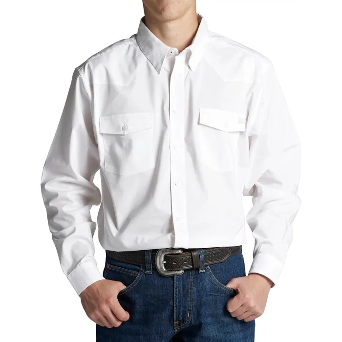 MEN Woven Button Down Bright White Justin Boots Shirts