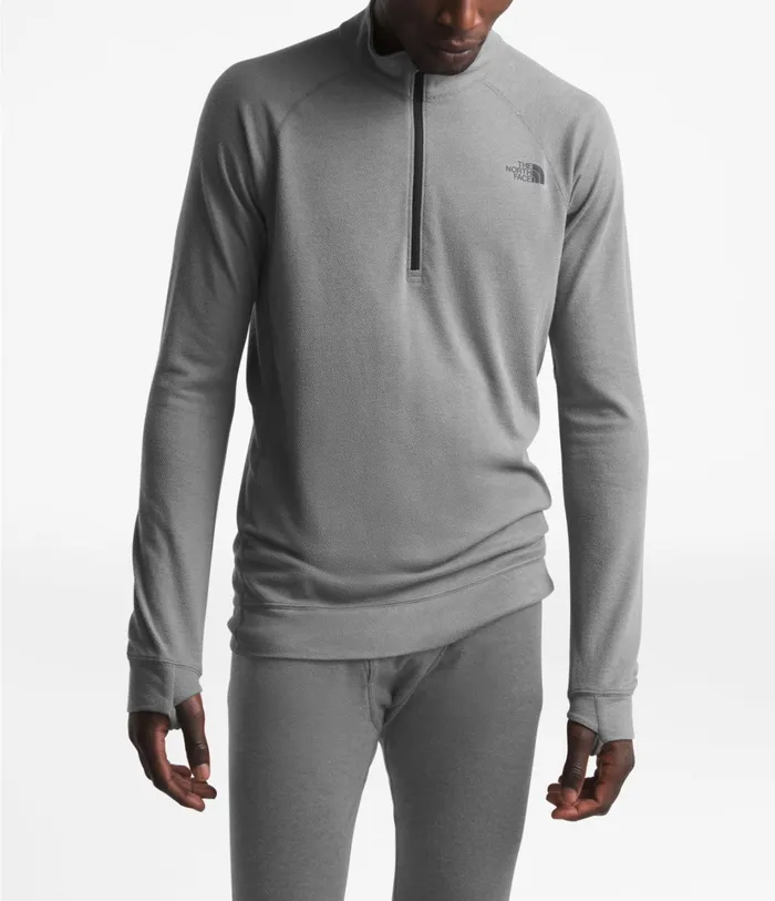 Mens Warm Wool Blend LongSleeve Zip Neck Tnf Medium Grey Heather The North Face Baselayers