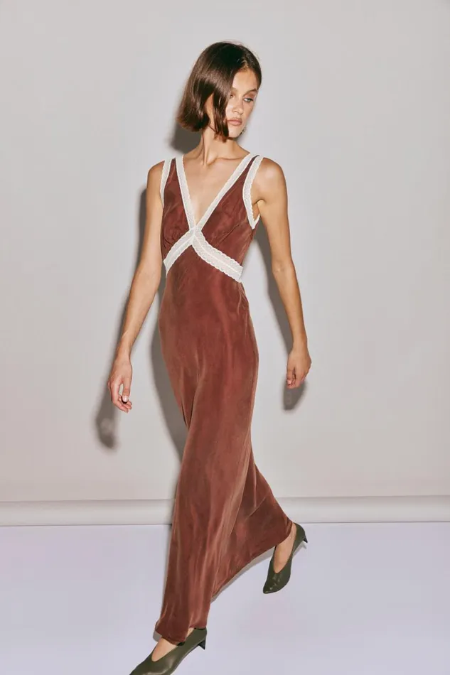 MidiMaxi Dresses Women VRG GRL Meet Me On The Dance Floor Bias Cut Maxi Dress Umber