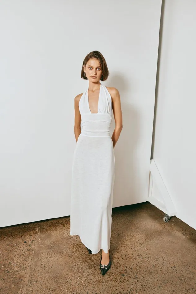 MidiMaxi Dresses Women VRG GRL When In Italy Halter Midi Dress White