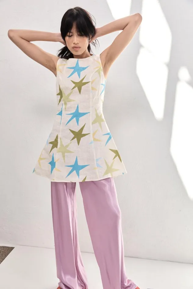 Mini Dresses Women VRG GRL Esther Linen Mini Dress Star Mini Dresses Women VRG GRL Esther Linen Mini Dress Star