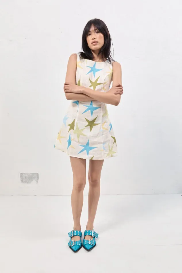 Mini Dresses Women VRG GRL Esther Linen Mini Dress Star Mini Dresses Women VRG GRL Esther Linen Mini Dress Star