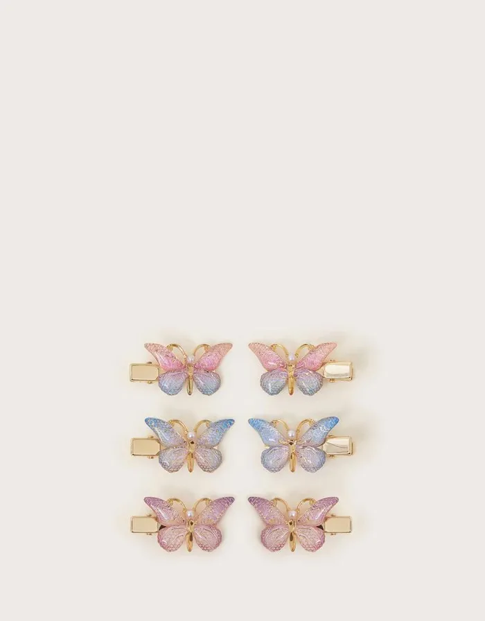 Monsoon 6Pack Rainbow Butterfly Hair Clips Children Girls039 Hair Accessories