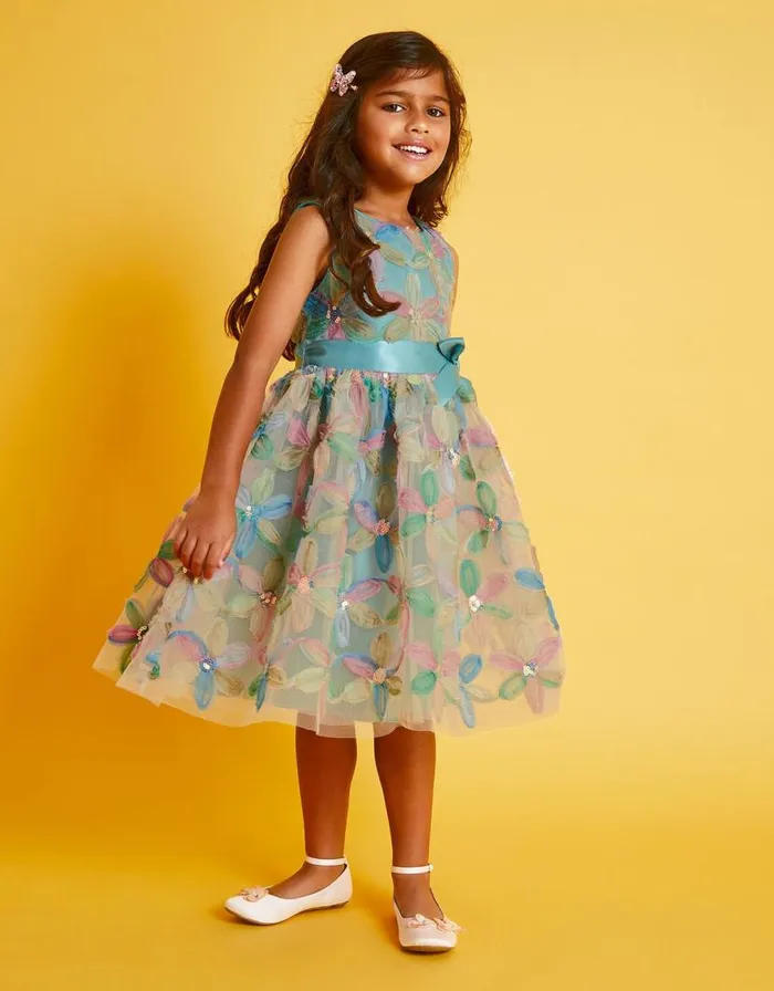 Monsoon Aaliyah Floral Dress Green Children Dresses