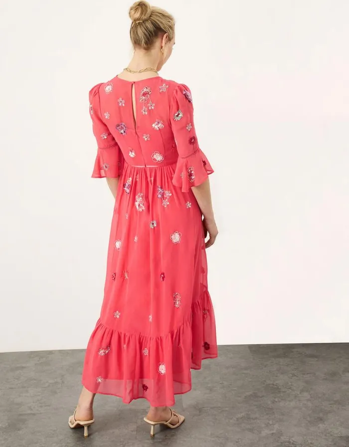 Monsoon Aimee Embellished Wrap Dress In Recycled Polyester Orange Women Occasionwear Monsoon Aimee Embellished Wrap Dress In Recycled Polyester Orange Women Occasionwear