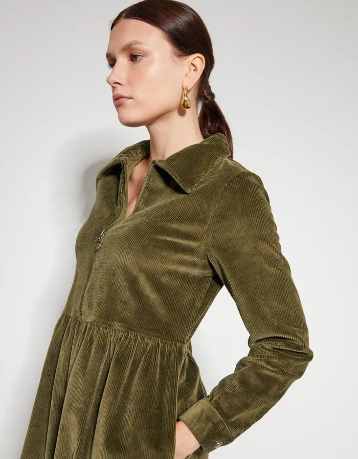 Monsoon Alana Cord Zip Midi Dress Green Women Casualwear Monsoon Alana Cord Zip Midi Dress Green Women Casualwear
