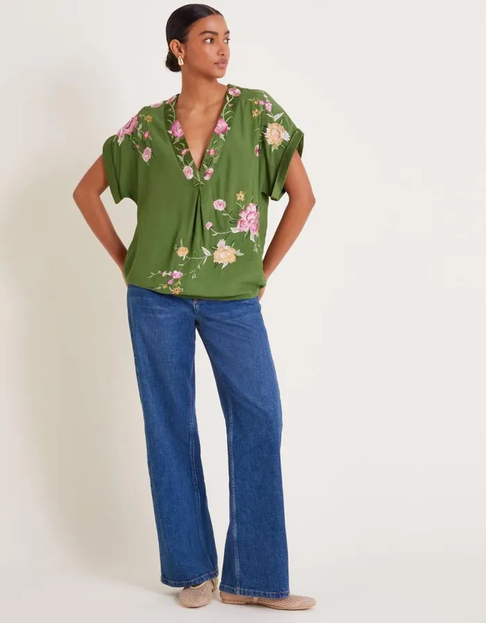 Monsoon Alice Floral Embroidered VNeck Blouse Green Women Tops and Blouses Monsoon Alice Floral Embroidered VNeck Blouse Green Women Tops and Blouses