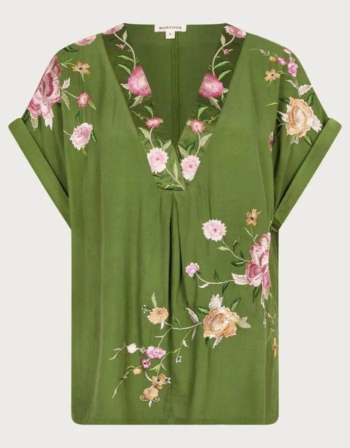 Monsoon Alice Floral Embroidered VNeck Blouse Green Women Tops and Blouses Monsoon Alice Floral Embroidered VNeck Blouse Green Women Tops and Blouses
