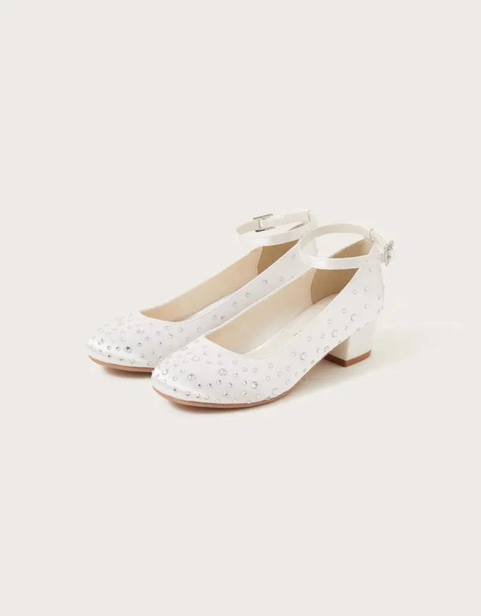 Monsoon Amber Diamante Heels Ivory Children Partywear
