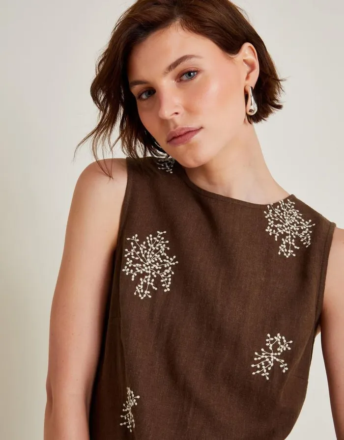 Monsoon Aria Embroidered Sleeveless Midi Dress Brown Women Day Dresses Monsoon Aria Embroidered Sleeveless Midi Dress Brown Women Day Dresses