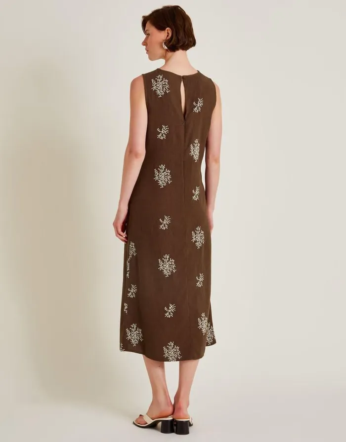 Monsoon Aria Embroidered Sleeveless Midi Dress Brown Women Day Dresses Monsoon Aria Embroidered Sleeveless Midi Dress Brown Women Day Dresses