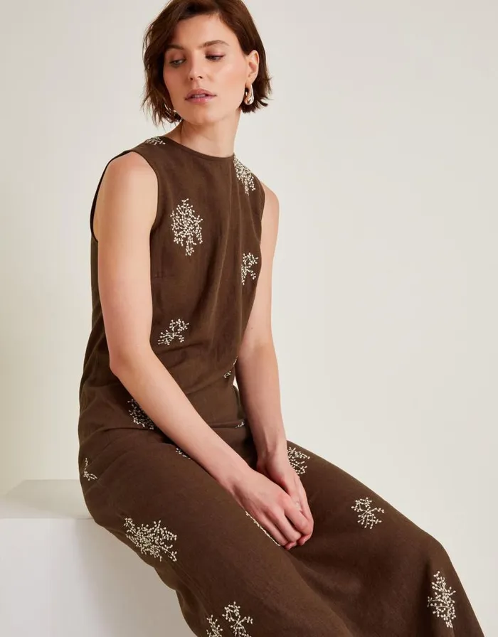 Monsoon Aria Embroidered Sleeveless Midi Dress Brown Women Day Dresses Monsoon Aria Embroidered Sleeveless Midi Dress Brown Women Day Dresses