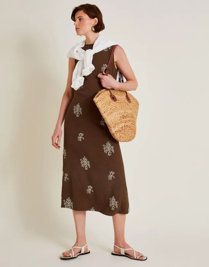 Monsoon Aria Embroidered Sleeveless Midi Dress Brown Women Day Dresses Monsoon Aria Embroidered Sleeveless Midi Dress Brown Women Day Dresses