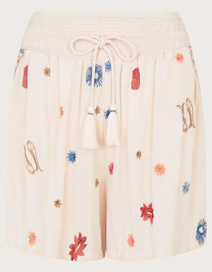 Monsoon Arti Embroidered Short Ivory Women Beachwear and Swimwear Monsoon Arti Embroidered Short Ivory Women Beachwear and Swimwear