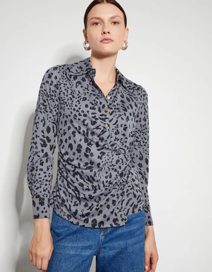 Monsoon Aubrey Jersey Leopard Print Shirt Grey Women Casualwear