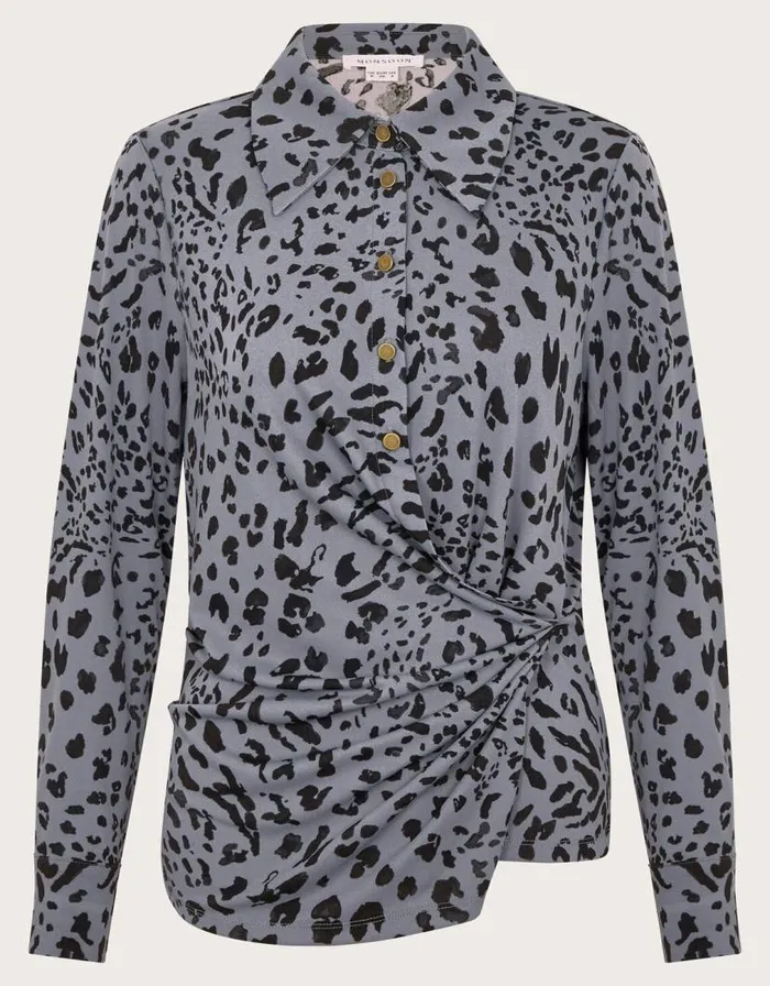 Monsoon Aubrey Jersey Leopard Print Shirt Grey Women Casualwear Monsoon Aubrey Jersey Leopard Print Shirt Grey Women Casualwear