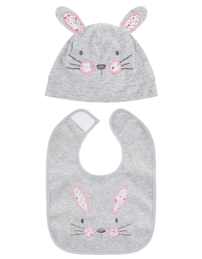 Monsoon Baby Bunny Hat And Bib Set Grey Children Hats and Sunglasses
