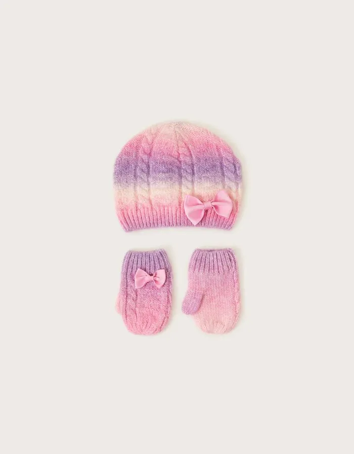 Monsoon Baby Rebecca Pastel Beanie And Mittens Set Multi Children Hats and Sunglasses