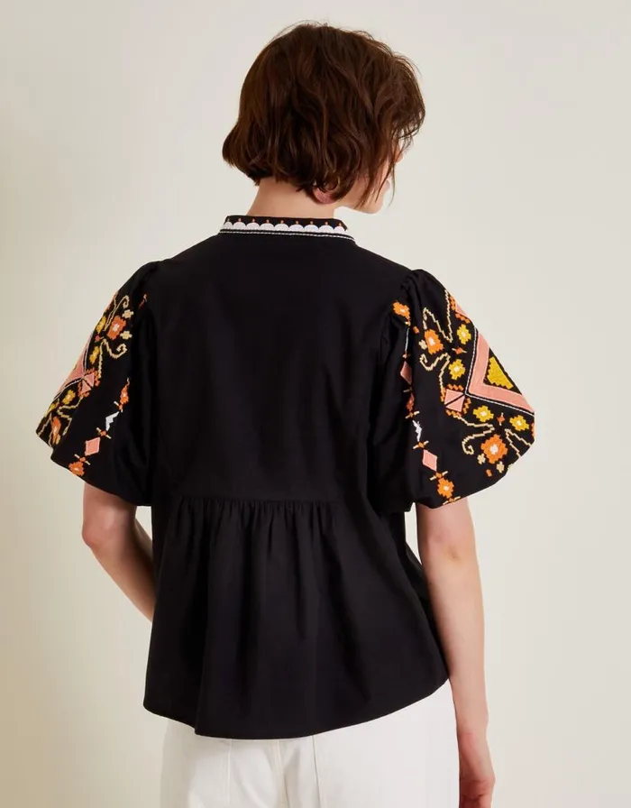 Monsoon Bernie Embroidered Puff Sleeve Blouse Black Women Tops and Blouses Monsoon Bernie Embroidered Puff Sleeve Blouse Black Women Tops and Blouses