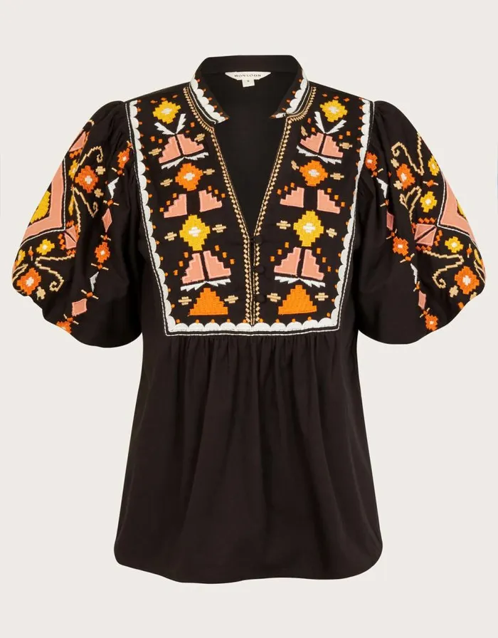 Monsoon Bernie Embroidered Puff Sleeve Blouse Black Women Tops and Blouses Monsoon Bernie Embroidered Puff Sleeve Blouse Black Women Tops and Blouses