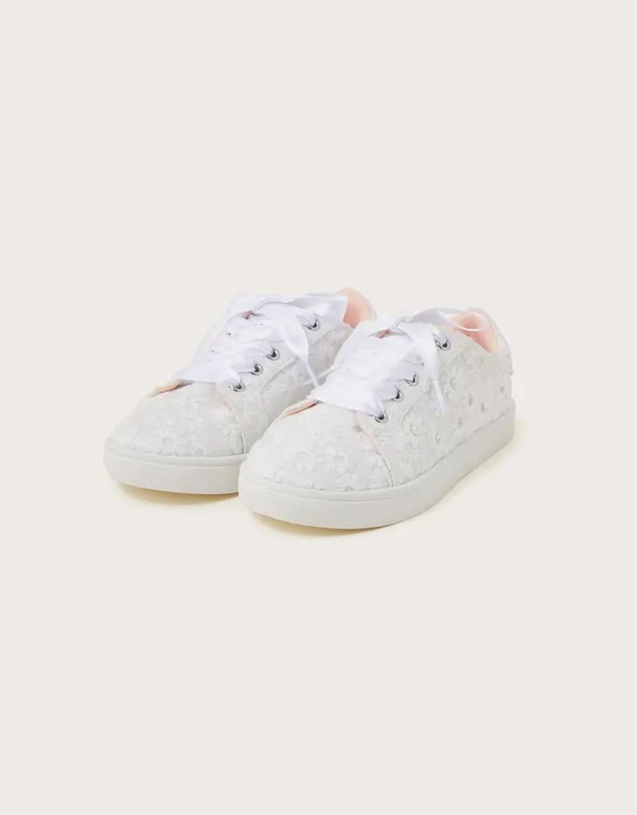 Monsoon Bridal Pearly Trainers Ivory Children Girls039 Shoes and Sandals