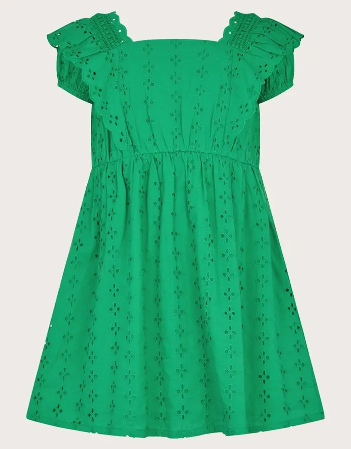 Monsoon Broderie Frill Dress Green Children Dresses