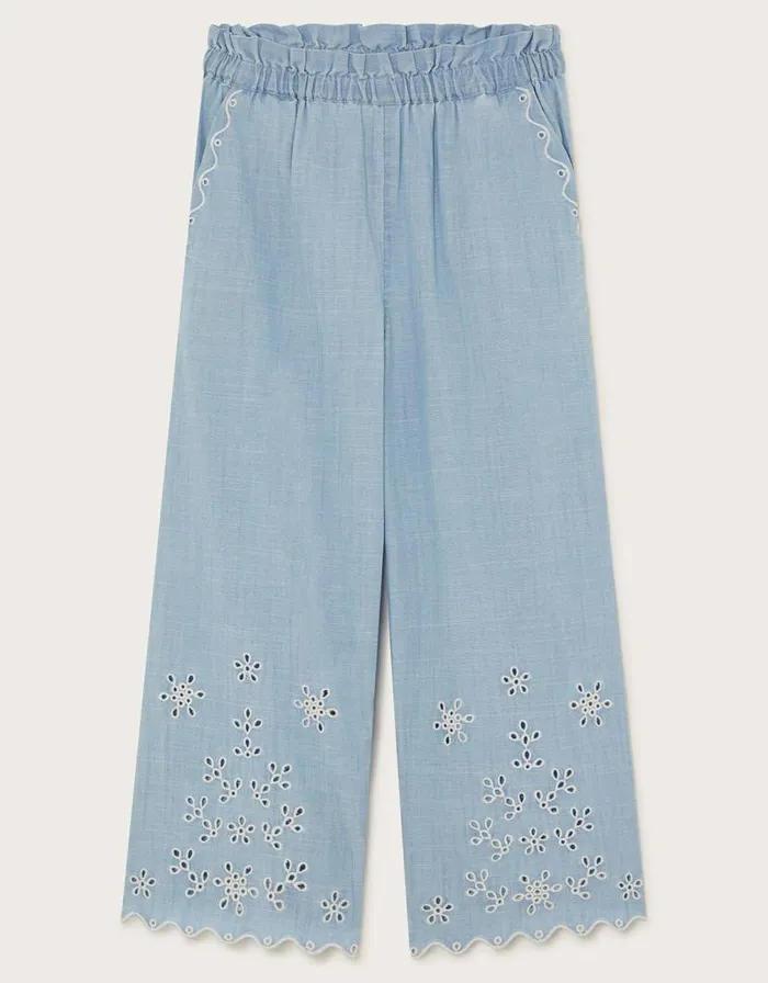 Monsoon Broderie WideLeg Trousers Blue Children Trousers and Shorts Monsoon Broderie WideLeg Trousers Blue Children Trousers and Shorts