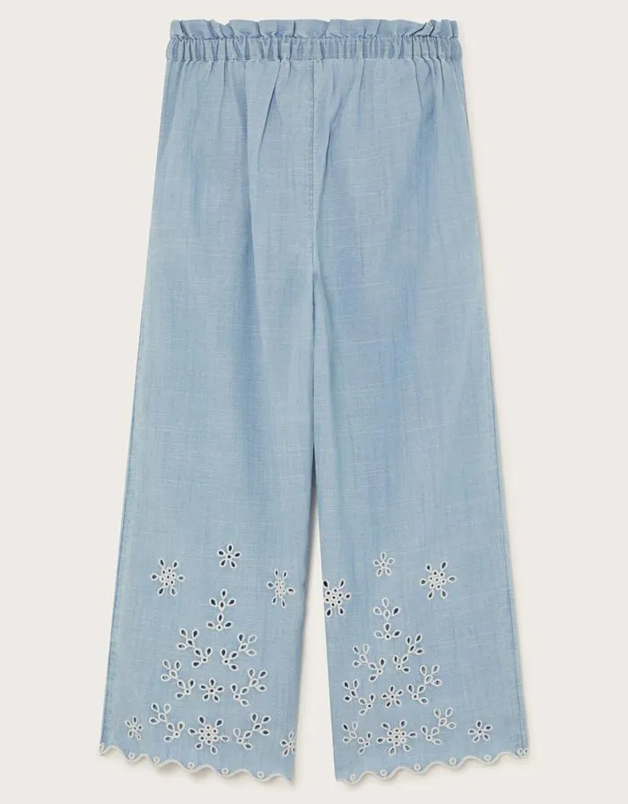 Monsoon Broderie WideLeg Trousers Blue Children Trousers and Shorts Monsoon Broderie WideLeg Trousers Blue Children Trousers and Shorts