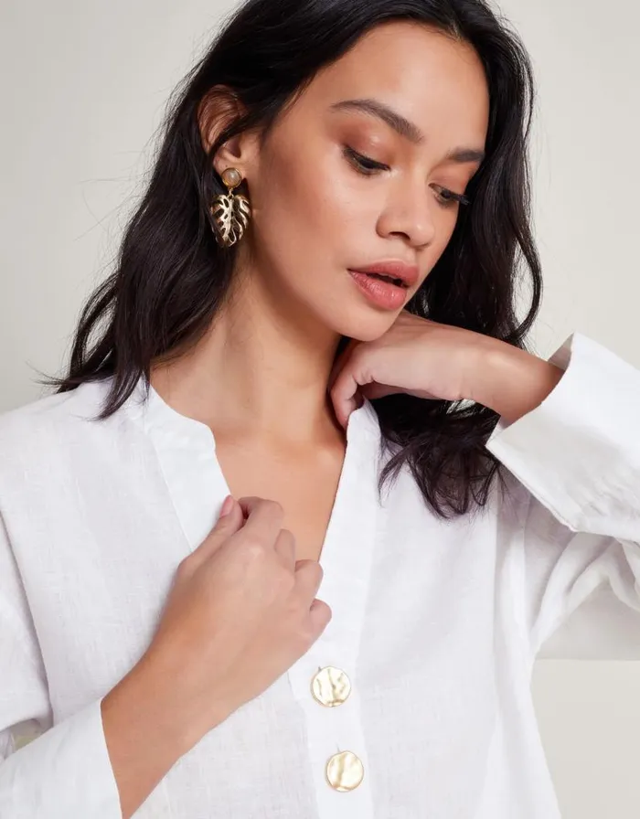 Monsoon Camille Button Linen Top White Women Casualwear Monsoon Camille Button Linen Top White Women Casualwear