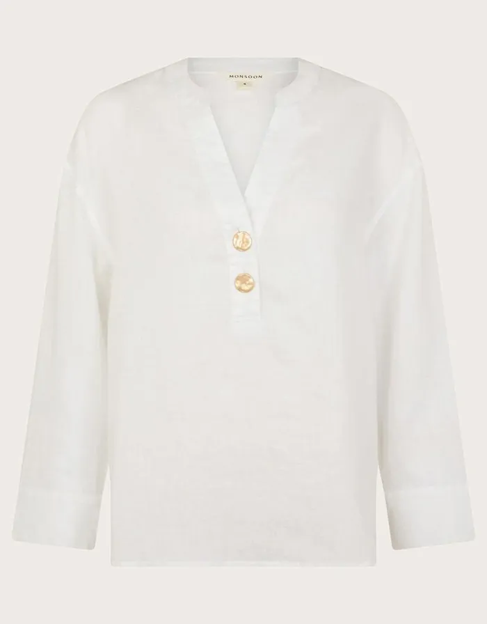 Monsoon Camille Button Linen Top White Women Casualwear Monsoon Camille Button Linen Top White Women Casualwear