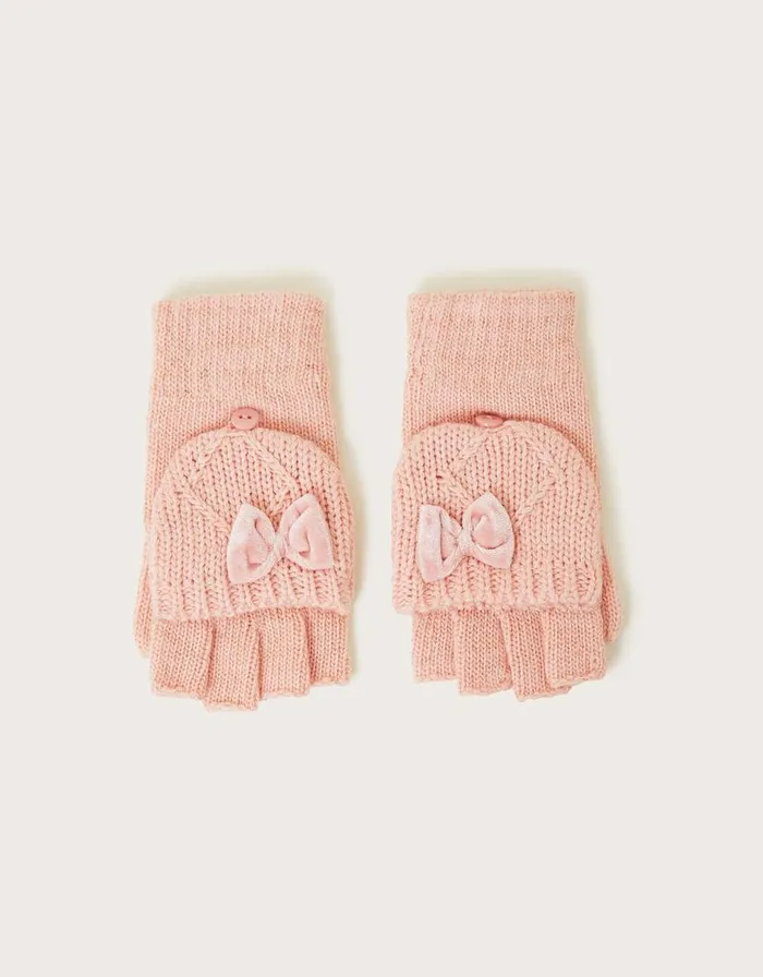 Monsoon Capped Cable Knit Gloves Pink Children Hats and Sunglasses